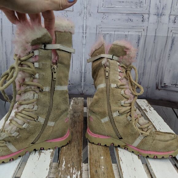 skechers girl pink faux fur winter snow warm boots - Picture 3 of 7